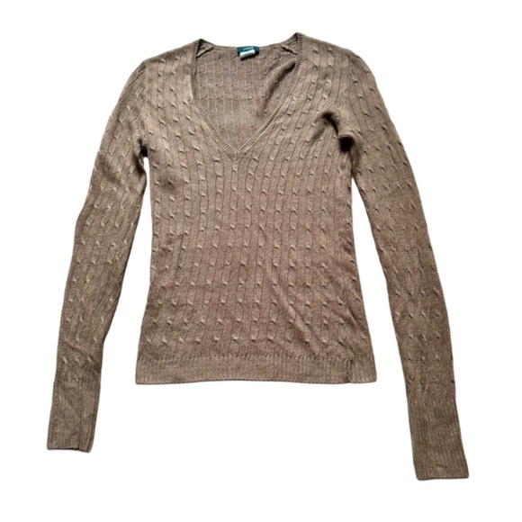 J. Crew V-Neck 100% Linen Brown Cable Knit Sweater - Picture 1 of 4
